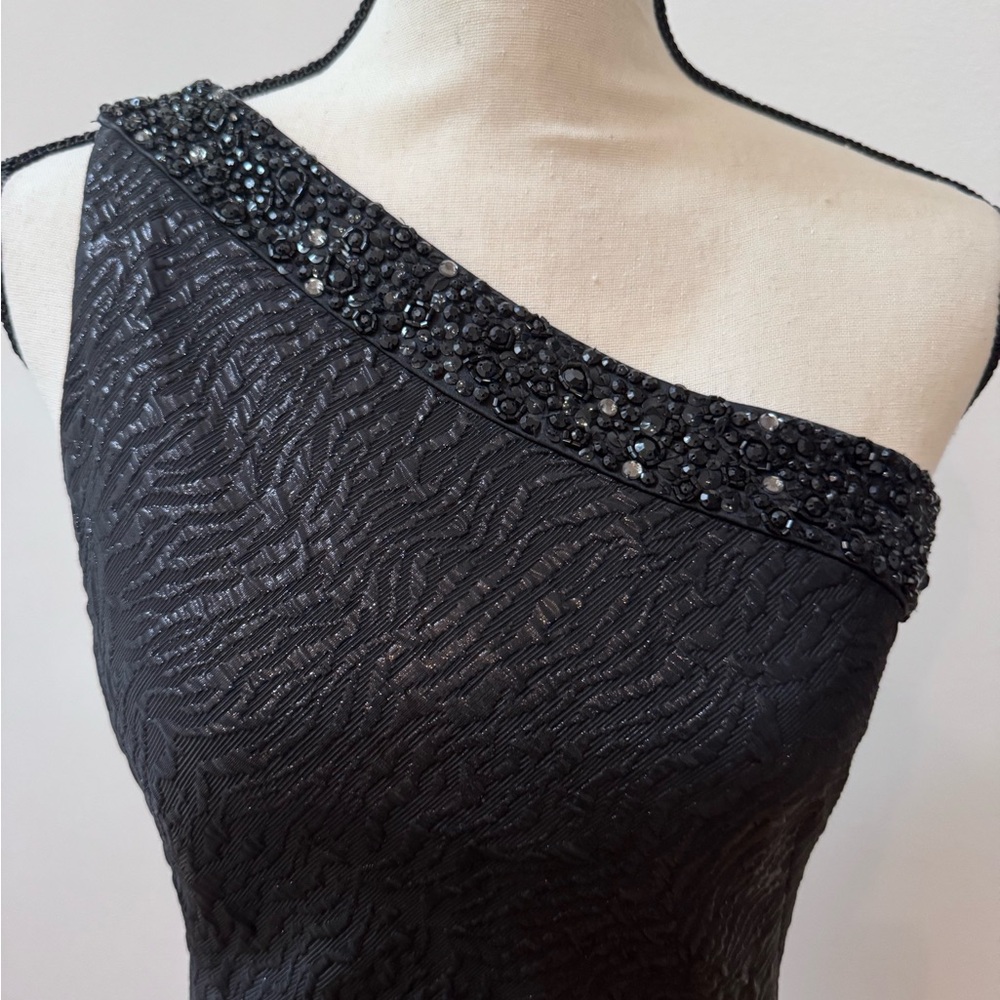 Carmen Marc Valvo Black Asymmetrical Sequin Cocktail Dress